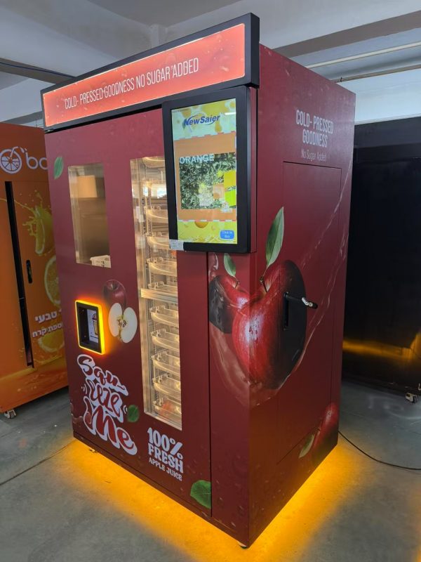Fresh apple juice vending machine with touchscreen interface