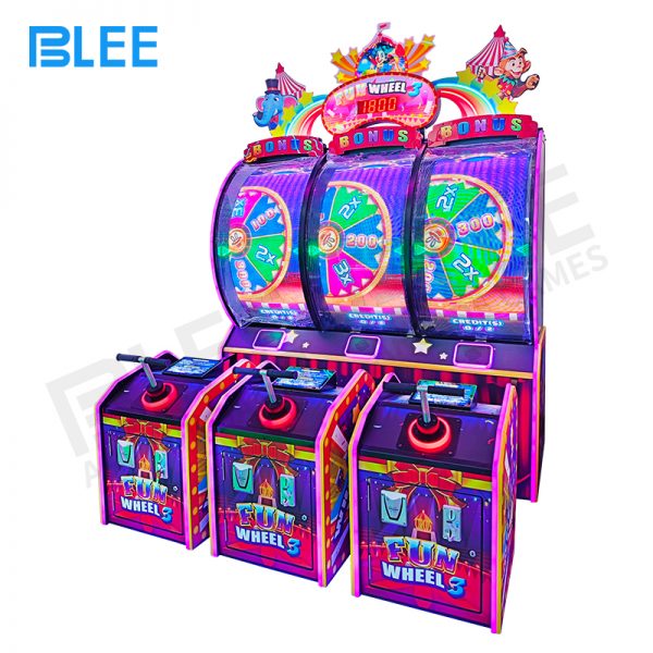colorful multiplayer wheel game with ticket rewards and bright lights