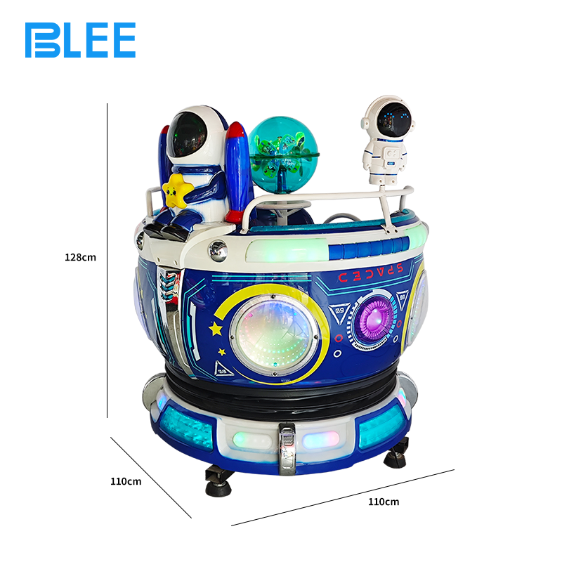 Children riding interstellar-themed amusement ride