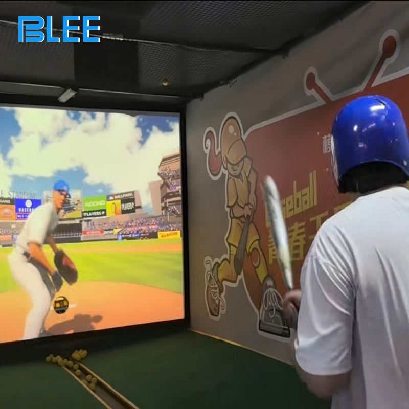 Baseball Simulator (11) Player Swinging Bat in BLEE Interactive Baseball Simulator