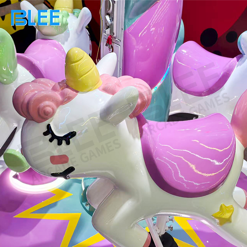 Three magical unicorn seats with pastel colors and sparkling horns