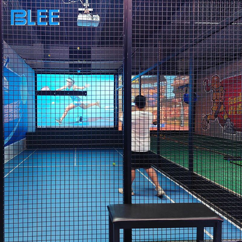 Tennis Simulator (2) Player Swinging Racket in BLEE Interactive Tennis Simulator