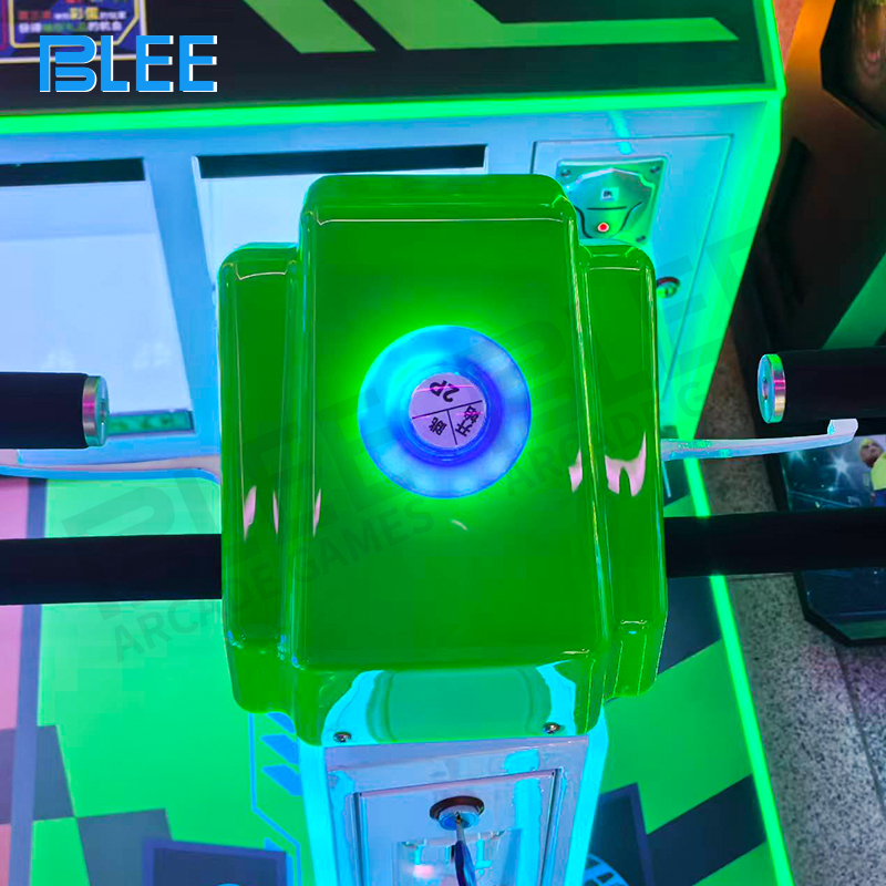 Multiple racing motorcycles in arcade setting