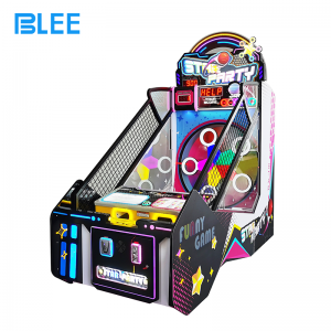 Complete display of BLEE Cute Planet arcade machine featuring vibrant cosmic visuals and dynamic light ring system