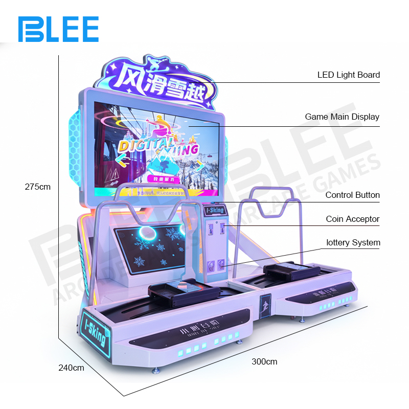 Complete BLEE Alpine Ski Challenge setup with dual motion platforms and panoramic 85-inch display