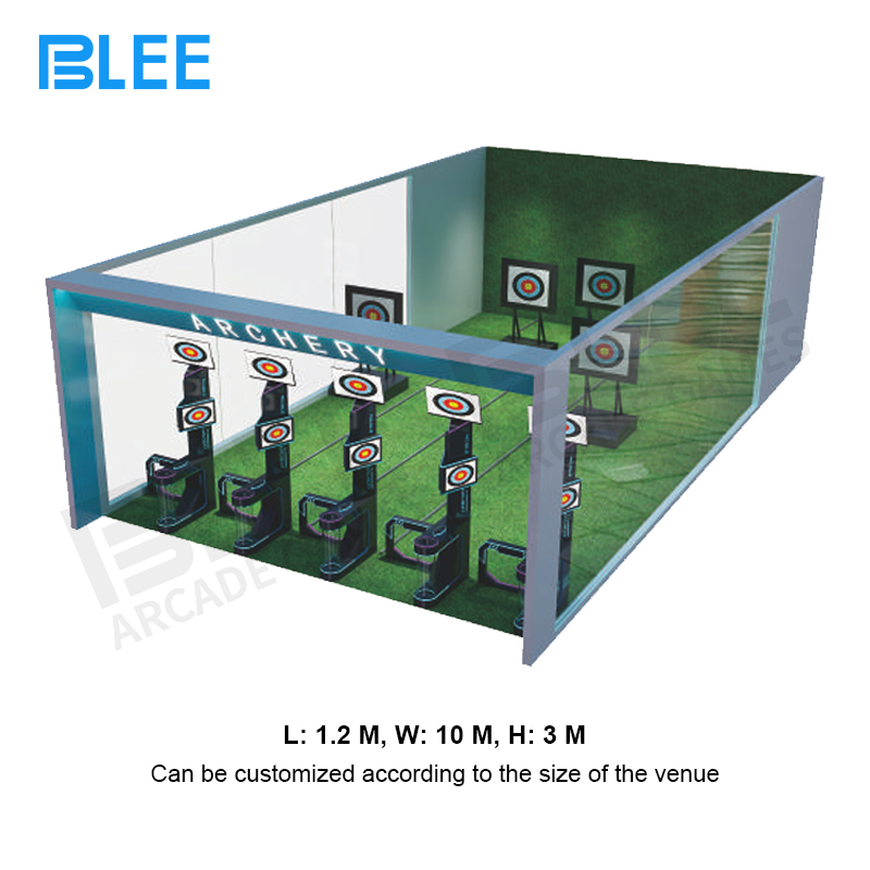 Complete BLEE Mobile Target Archery Pro installation with 10-meter shooting lane and artificial turf surface