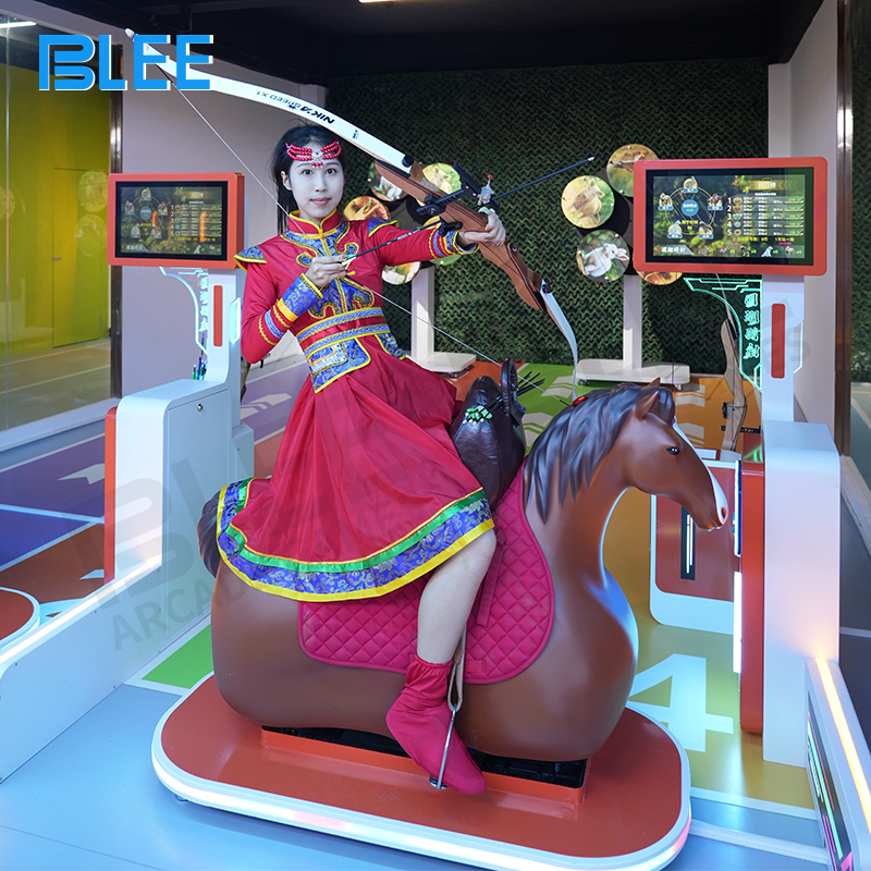 Dual fiberglass rocking horses with authentic saddle design and smooth rocking motion