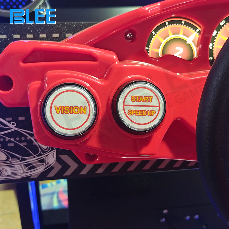Close-up of a single 55-inch display showing high-speed racing gameplay