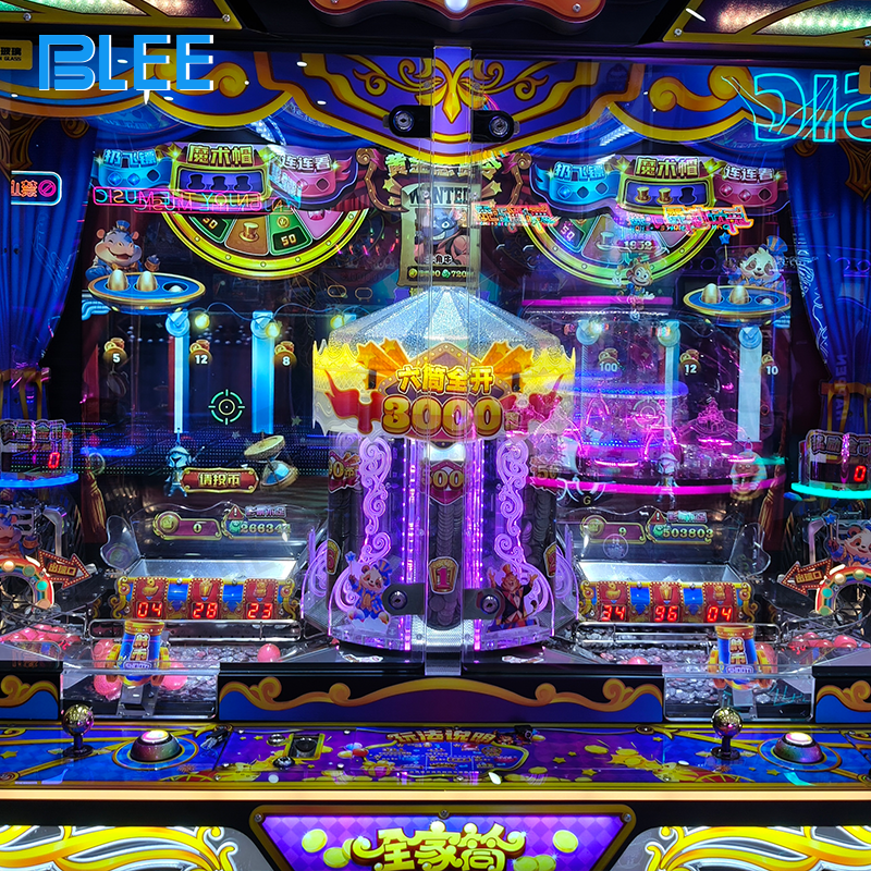 Multiple game mechanics: coin shooting, coin pushing, ball pushing, and mechanical elements