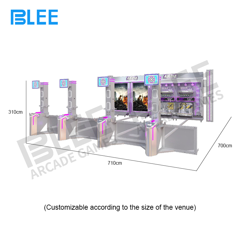 Six competitors simultaneously engaged in precision shooting competition