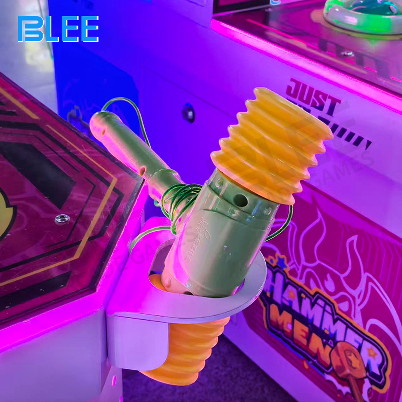 Two children competing in dual-player whack-a-mole challenge