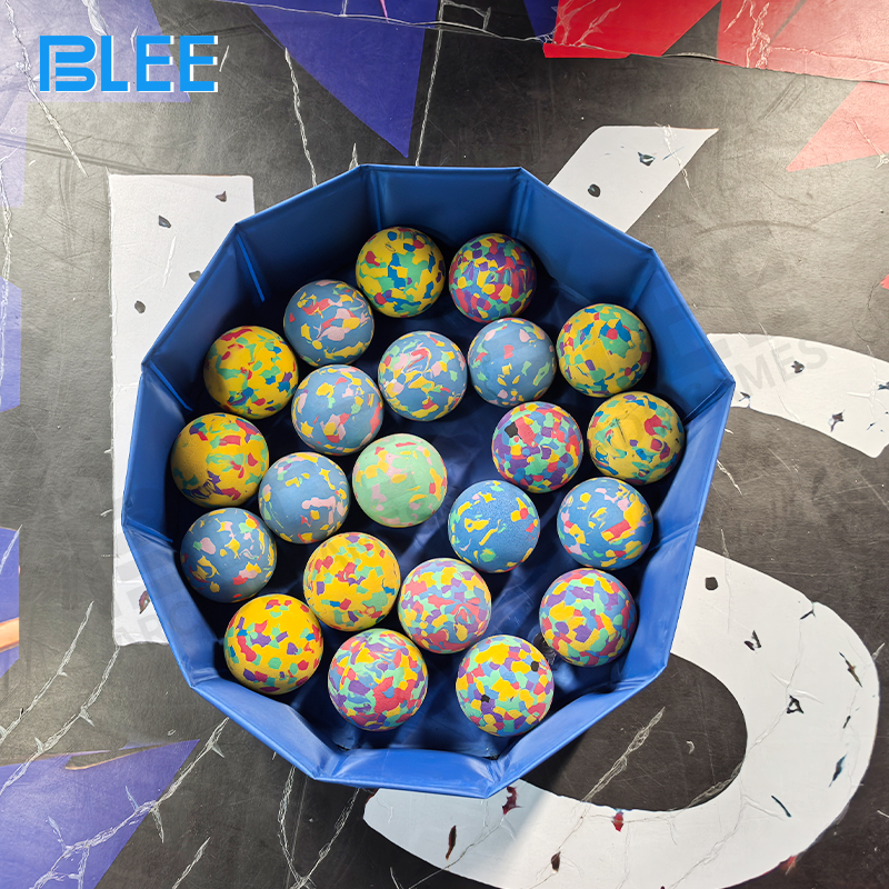 Close-up view of ball impacting 65-inch screen with visual scoring effect activation