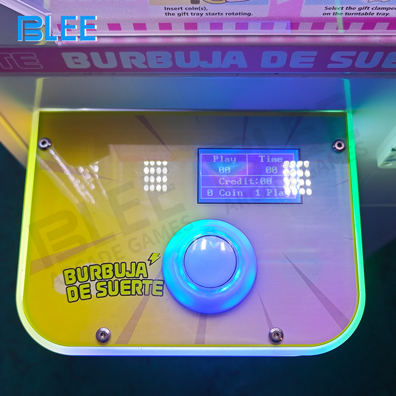 Player interacting with the oversized control panel featuring joystick and function buttons.