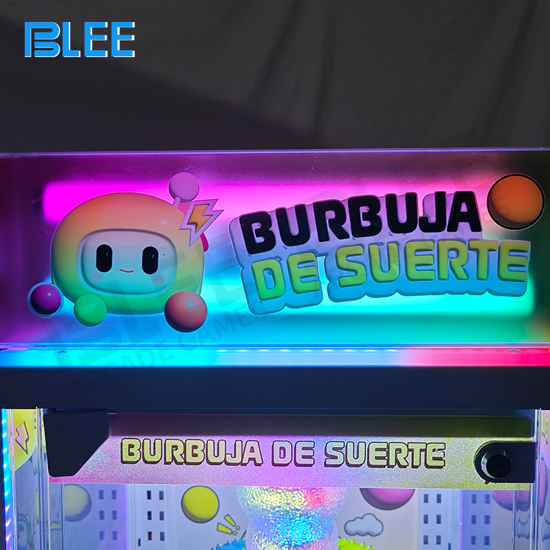 Wide interior shot of the crane’s gift chamber stocked with a variety of redemption prizes.