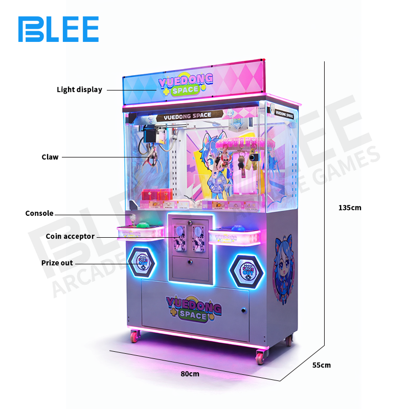 Complete front perspective of BLEE Twin-Grip Social Claw Arcade with dual control stations