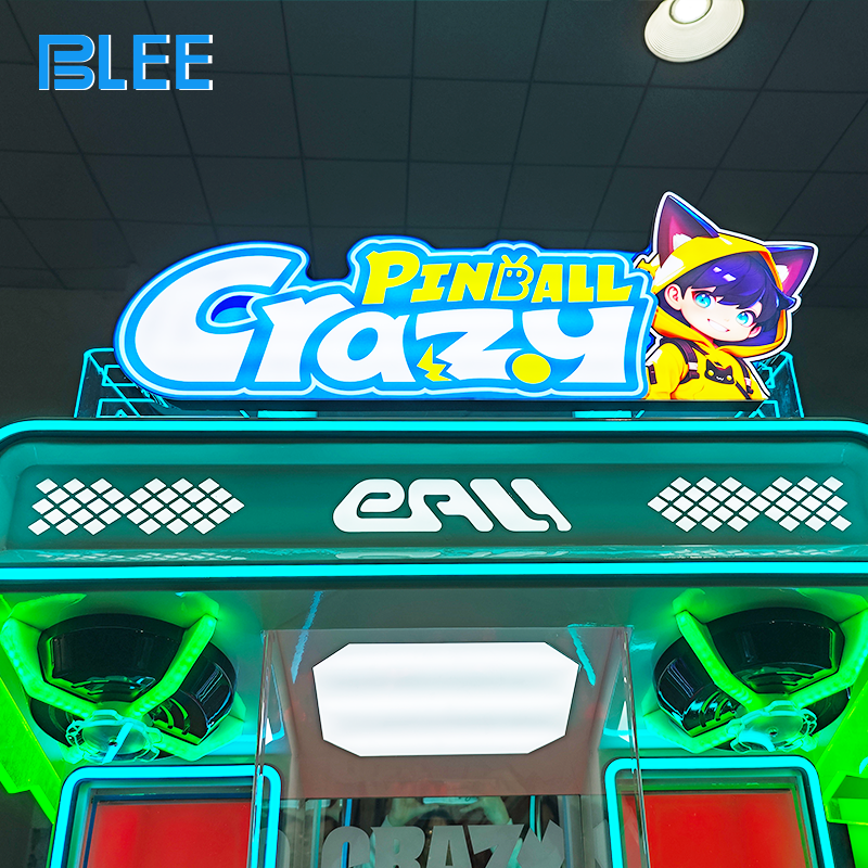 Full front view showcasing the vibrant, illuminated playfield with colorful targets and bumpers.