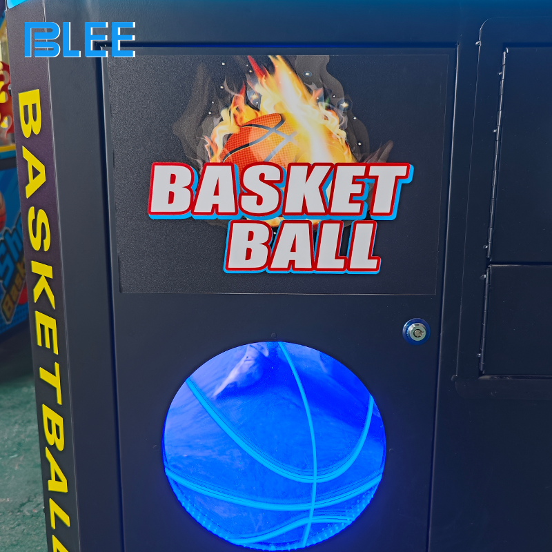 Player executing a jump shot while the NBA-themed digital screen displays real-time scoring and animations.