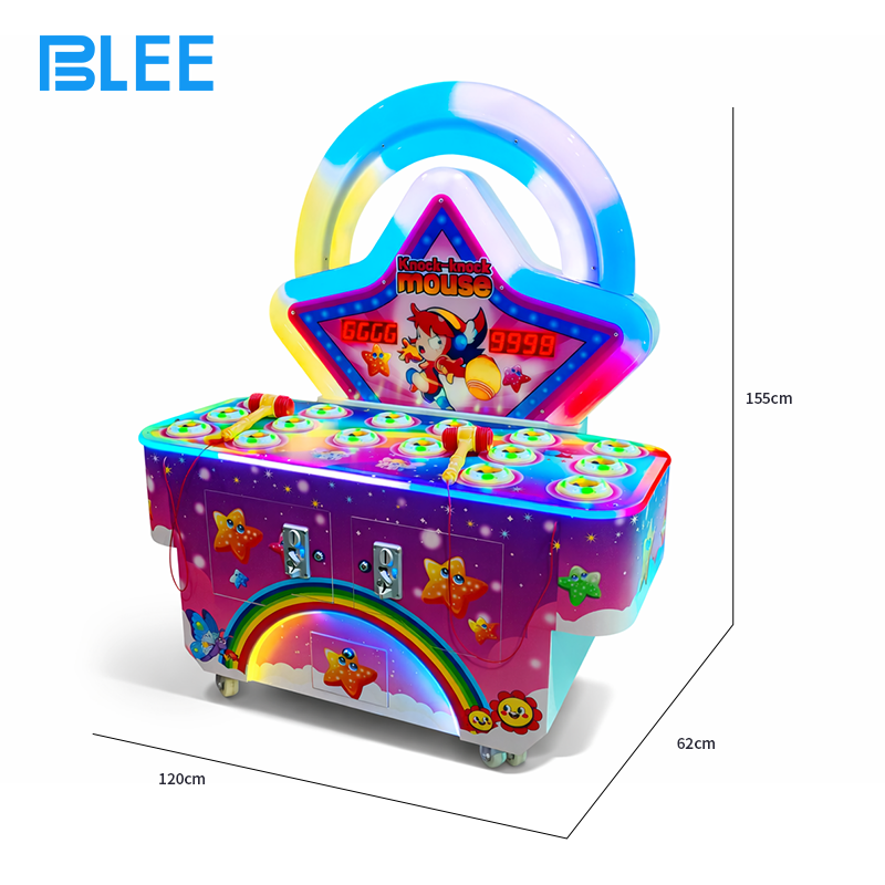 Two young competitors engaged in intense two-player battle mode, racing to whack the most glowing mice.