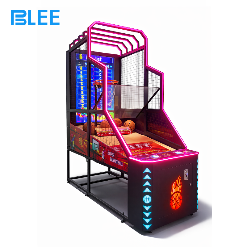 video basketball game Internal basketball return system channeling successful shots back to the player for continuous action.