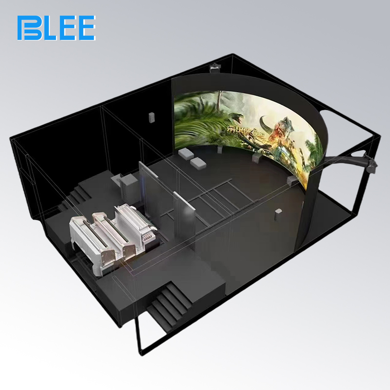 Full front view showcasing the massive 6-meter glasses-free curved 3D screen and ten synchronized motion seats.