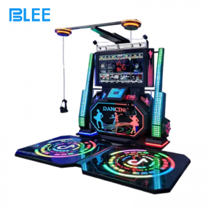 BLEE VR Dance Miracle Stage with spacious 3-meter-wide dance platform and 42-inch screen featured in a vibrant entertainment center.