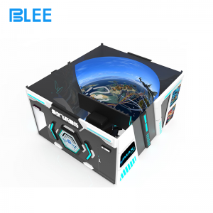 BLEE VR Flying Cinema Motion Theater (6000×6000×3200mm, 800KG) with massive curved screen featured as a crown jewel flagship attraction.