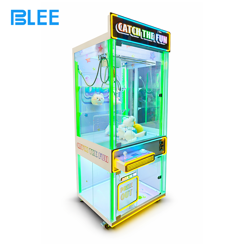 coin-operated claw game (2) Full front view of the branded claw machine showcasing the bright LED cabinet and spacious prize compartment.