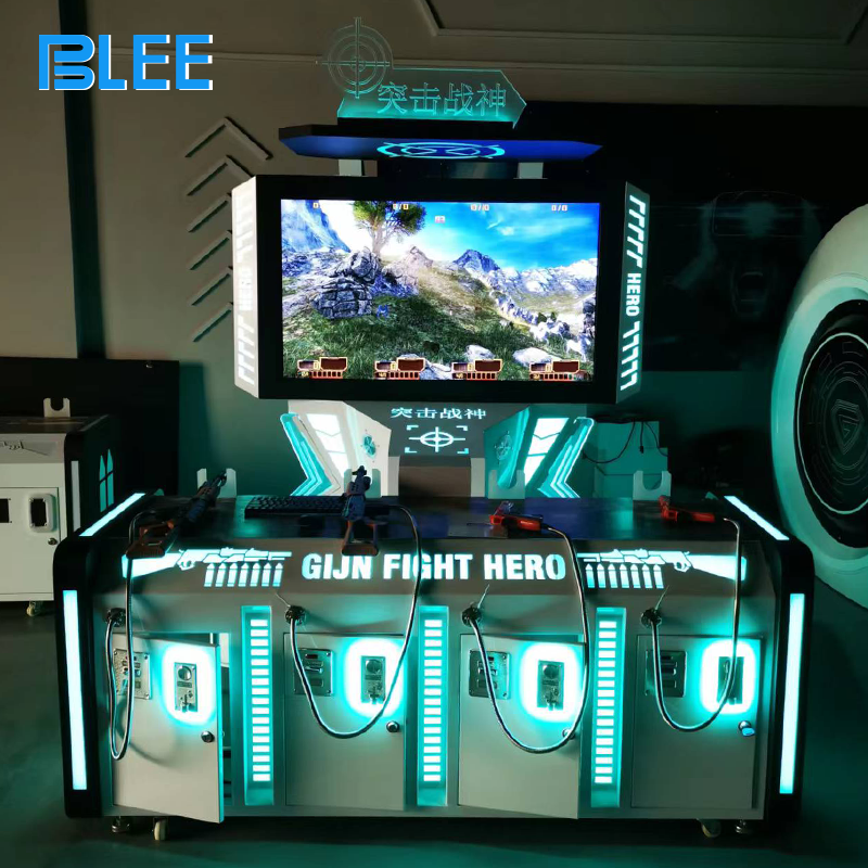 Spectators gathered around the machine watching all four players' hunting perspectives on the 55-inch split-screen display.
