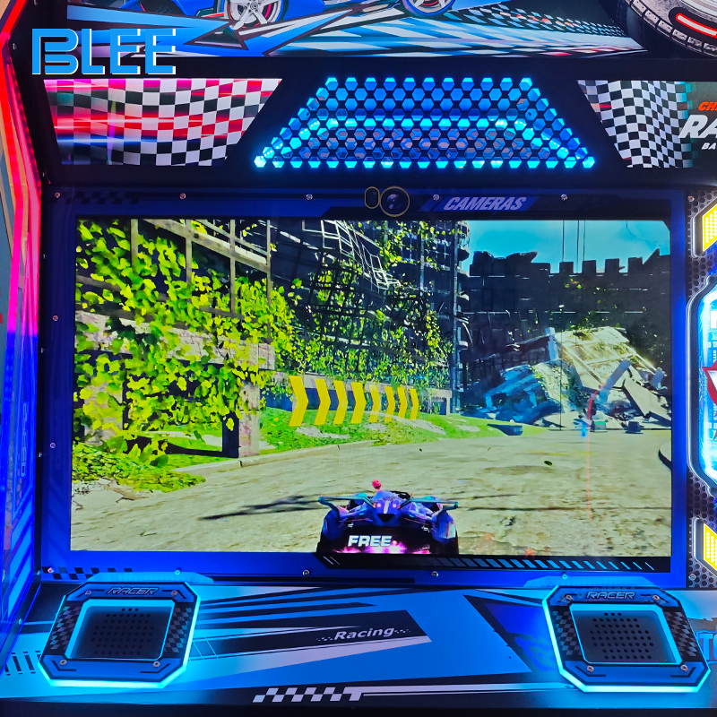 Player inserting coins into the illuminated payment system to begin the supercharged race.