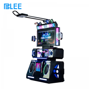 Player wearing the HTC headset, arms raised in celebration after completing a perfect dance routine.