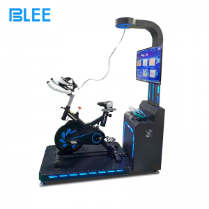 BLEE VR Motion Bike Pro with terrain-responsive motion platform featured in an active entertainment zone.