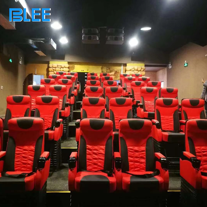 BLEE Motion 5D Theater Experience with massive 150-180 inch screen and six motion seats featured in a premium entertainment center.