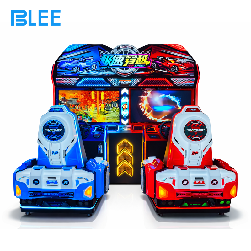 pneumatic racing game Large HD racing display showing a split-screen view of the intense two-player competition.