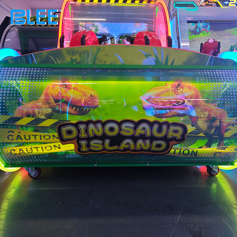 BLEE Dinosaur Shot Ball Adventure (230×120×240cm) with immersive jungle and rock-work cabinet featured in a family entertainment center.