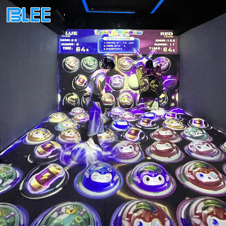 Projection sports room with team competition gameplay Projection sports room with team competition gameplay