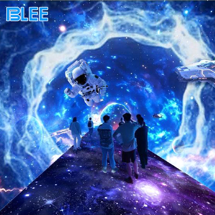 Immersive projection tunnel with 360 wall and floor visuals Immersive projection tunnel with 360 wall and floor visuals
