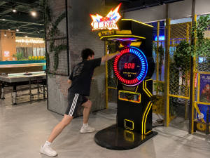 Player Using Boxing Arcade Machine
