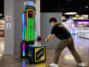 Man Using Arcade Strength Tester