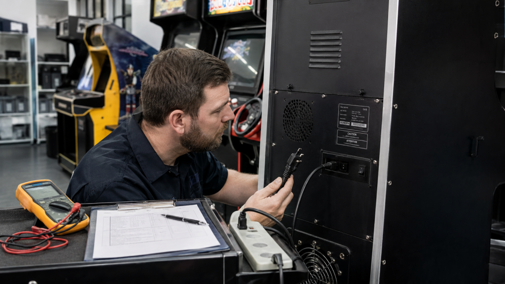 Arcade machine power inspection and voltage check