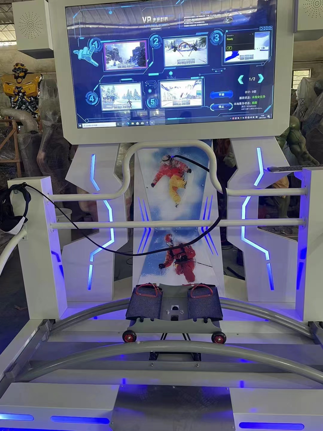 VR skiing machine in use VR skiing machine in use